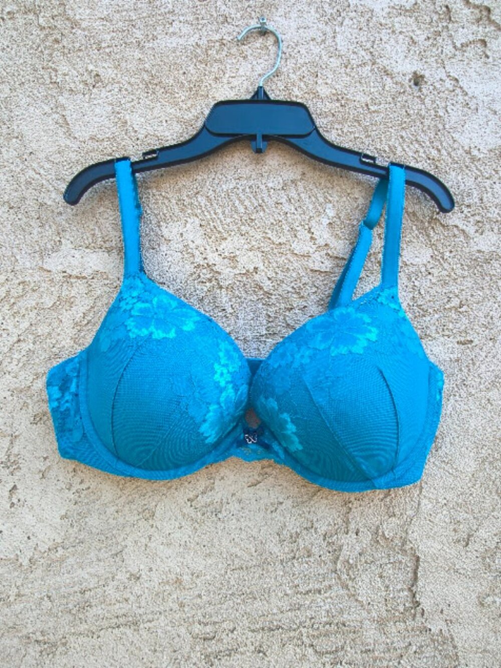 Victoria's secret Push Up Aqua Blue Lace Mesh Body Underwire Bra 36D Padded